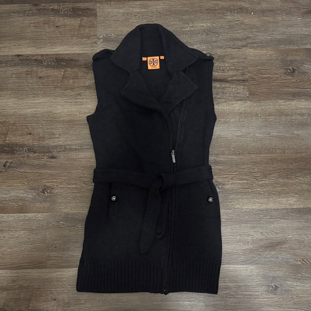 Tory Burch Dark Grey Mini Sheath Moto Sweater Dress XS